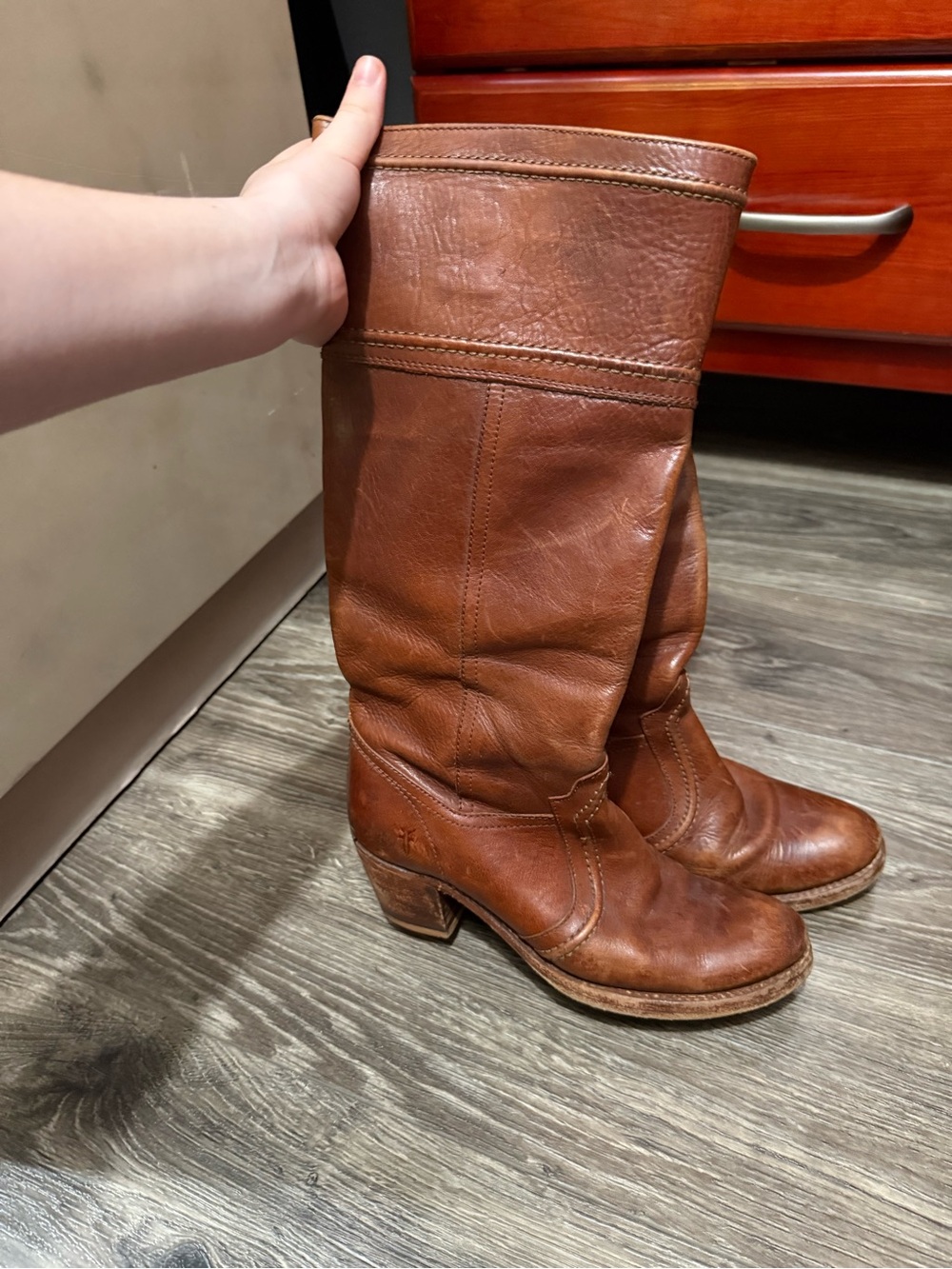 Frye Cognac Leather Mid-Calf Riding Boots